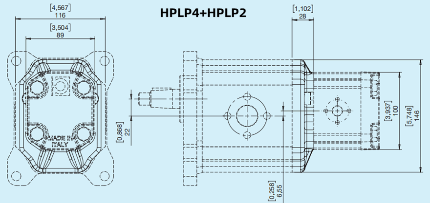 Bondioli&Pavesi邦貝HPLP4+HPLP4多級齒輪泵尺寸